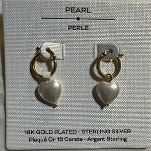 Pearl Gold Heart Drop Hoop Earrings - White